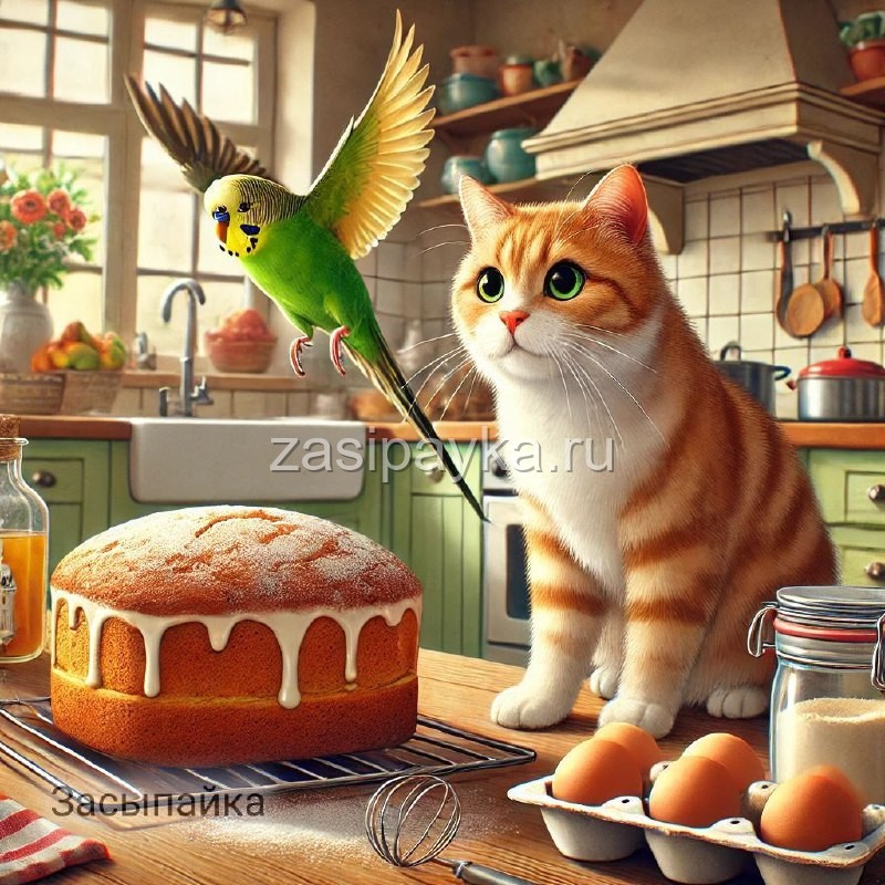 🐈🦜Кекс и Гришка пекут торт🎂