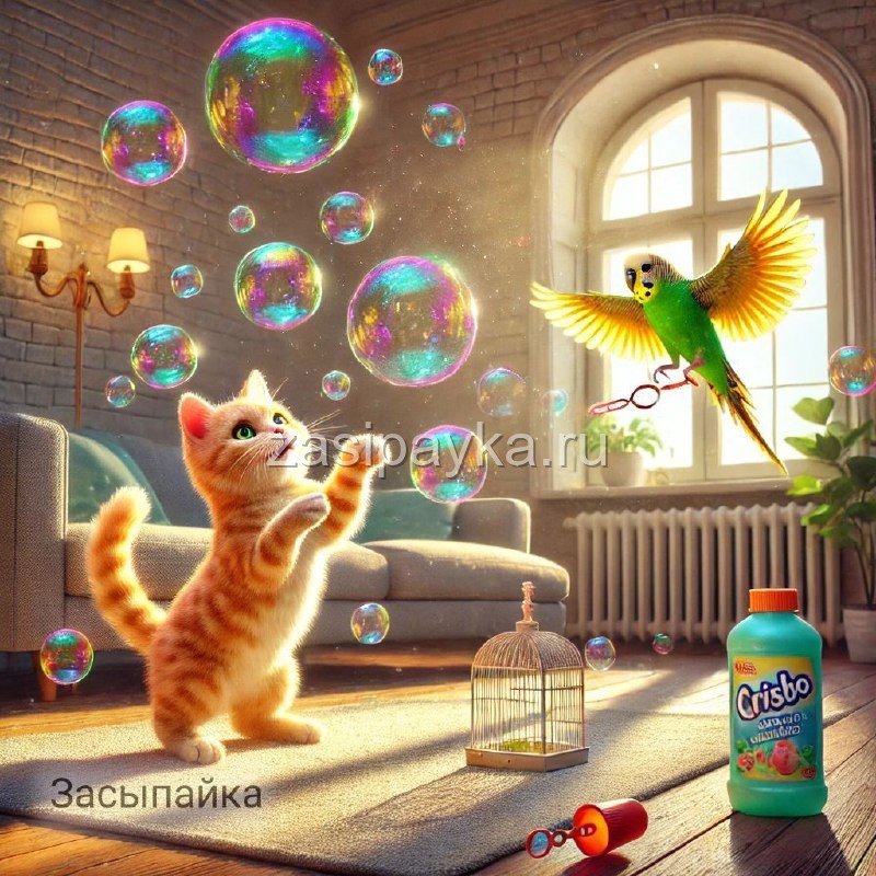 🐈🦜Мыльные пузыри и большой переполох🫧