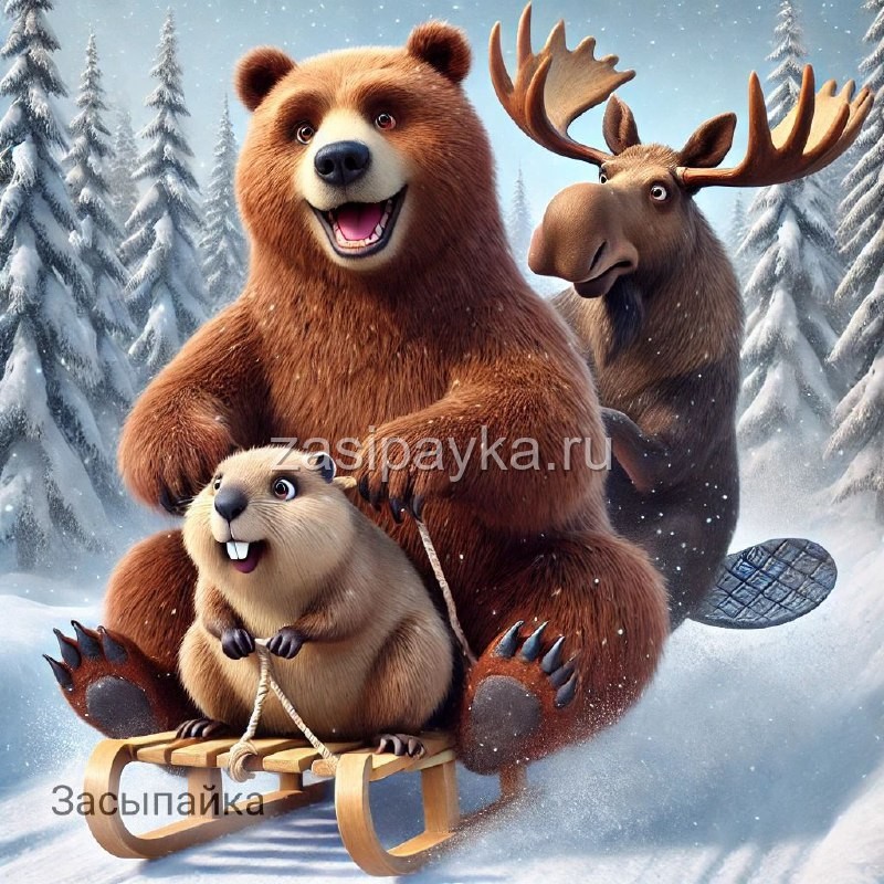 🛷Снежные гонки к озеру🫎🐻🦫